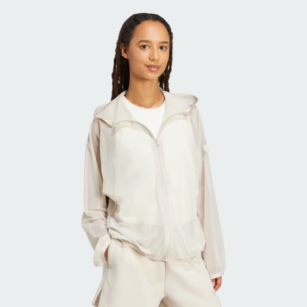 Beige Soft Lux Mesh Full-Zip Kapuzenjacke
