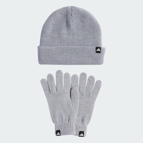Szary Zestaw Glove + Beanie
