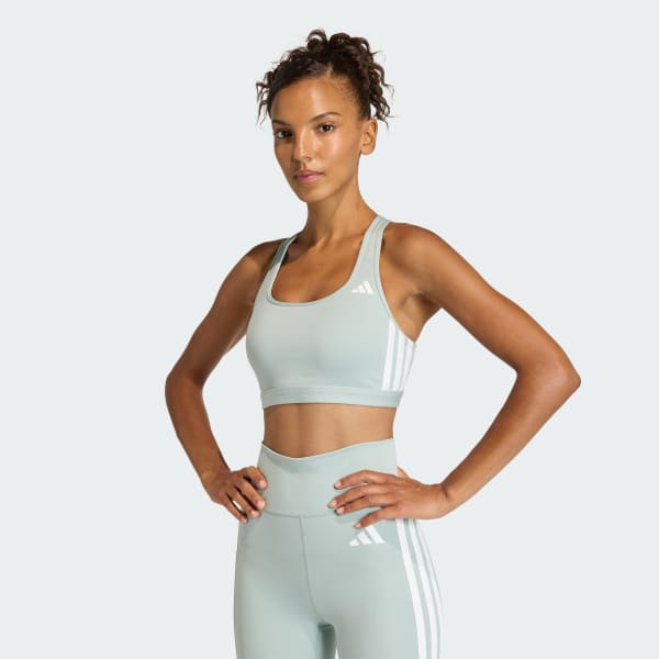 Green Optime Essentials Workout 3-Stripes Medium Support Bra