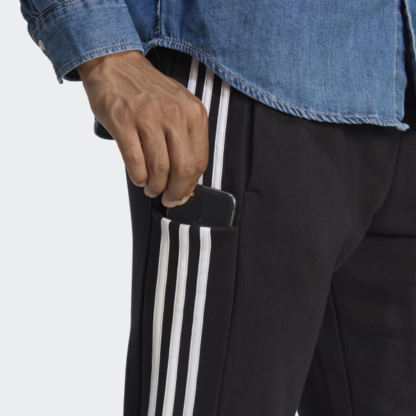 Essentials French Terry Tapered Cuff 3-Stripes Pants - Black