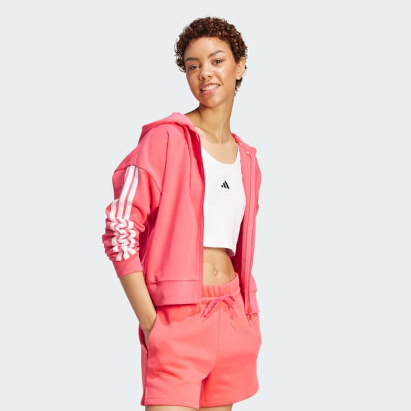 Rosa Felpa con cappuccio Essentials 3-Stripes French Terry Full-Zip