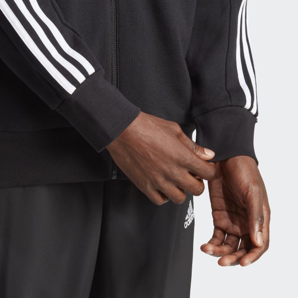 Terry adidas Black Men\'s Hoodie Lifestyle adidas US 3-Stripes | French - Essentials Full-Zip |