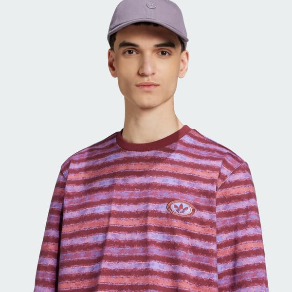 Adidas originals three stripe long sleeve top in burgundy discount