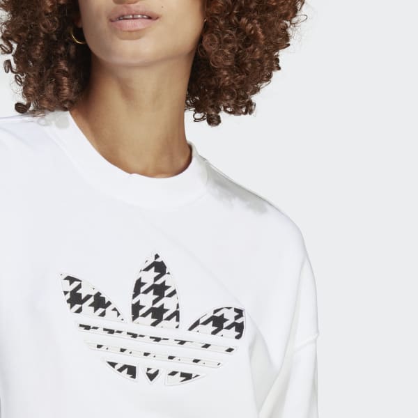 Houndstooth Trefoil Infill Graphic Long Sleeve Sweatshirt