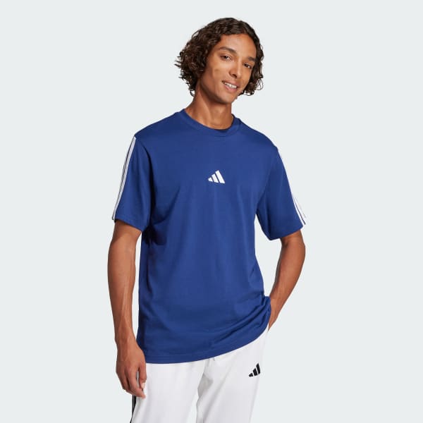 Blau Essentials 3-Streifen Single Jersey T-Shirt
