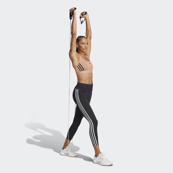 Brown adidas Powerreact Training Medium-Support 3-Stripes Bra