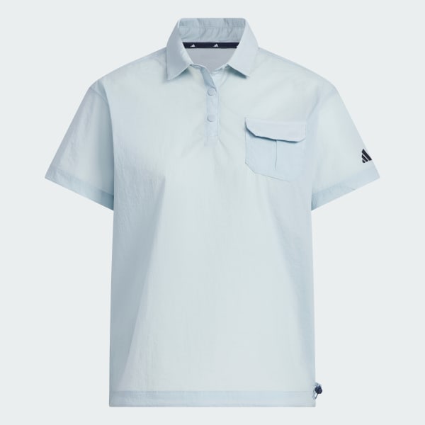 Blue Woven Polo Shirt Short Sleeve