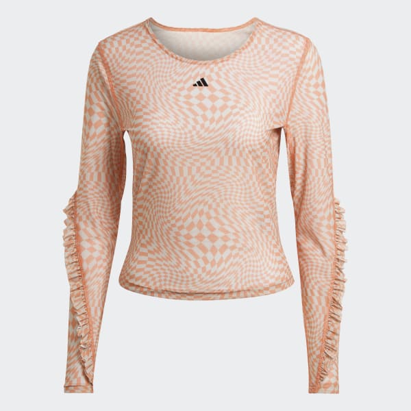 Marron Remera de Yoga Print Clash Manga Larga