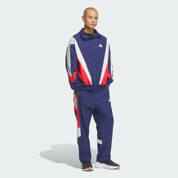 ブルー マストハブ ルーズフィット メッシュ裏地付き フルレングス オープンヘム ウインドパンツ