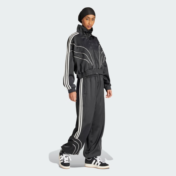 Black Piping Loose Crop Track Top