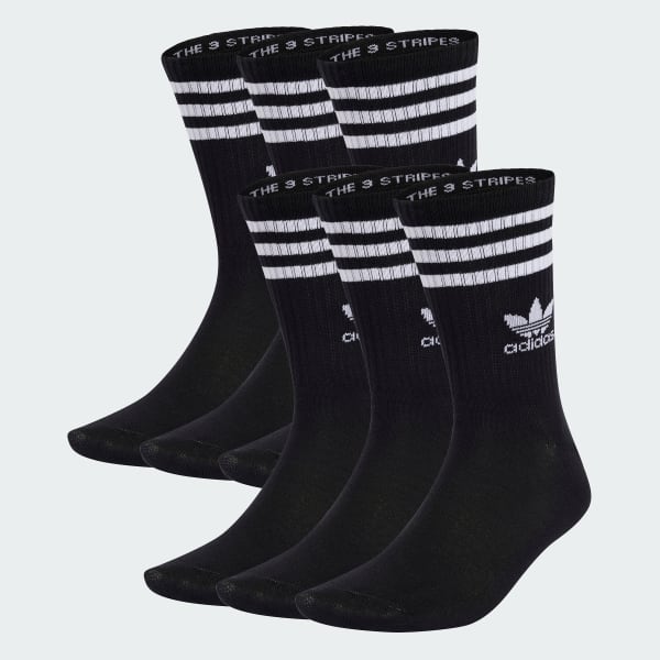 Schwarz 3-Streifen Crew Socken, 6 Paar