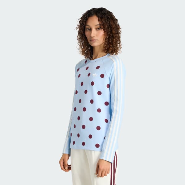 Blue POLKA DOTS SLIM LONG SLEEVE TOP