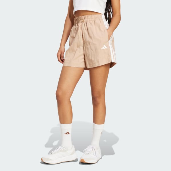 สีน้ำตาล กางเกงขาสั้นผ้าทอ Essentials 3-Stripes Lifestyle