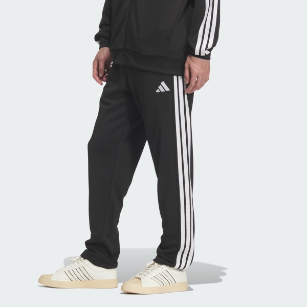 Black 3-스트라이프 레귤러 핏 더블 니트 오픈 헴 트랙 팬츠