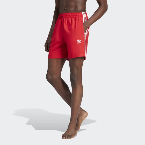 adidas Originals 3 Stripes タオル ショーツ レッド 関＊送込 アディダスAdidasジャージショーツショートパンツラインハーフ