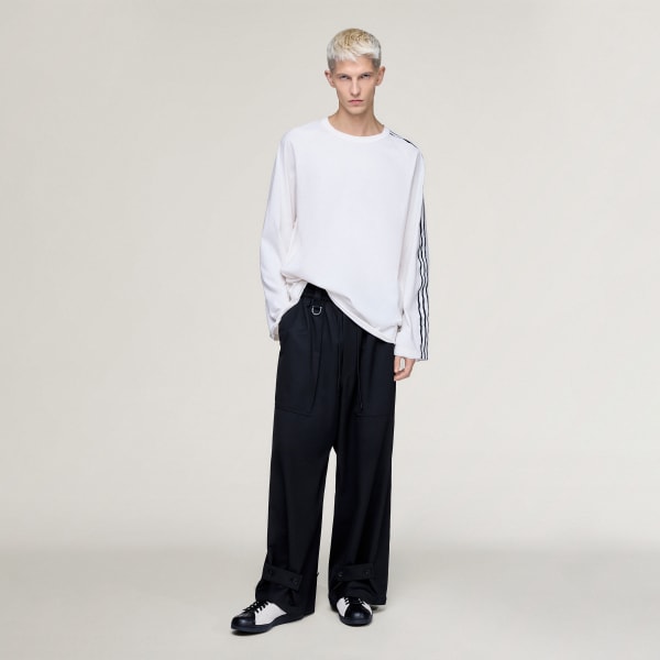 Branco T-SHIRT DE MANGA COMPRIDA DE 3 RISCAS RAW EDGE Y-3