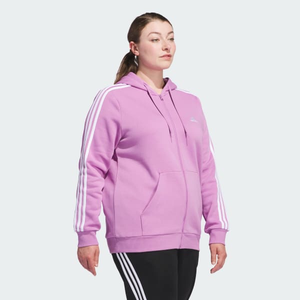 adidas Essentials 3 Stripes Full Zip Fleece Hoodie Plus Size Purple Free Shipping with adiClub adidas US