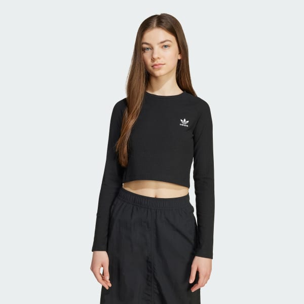 Zwart Rib Cropped Longsleeve Kids