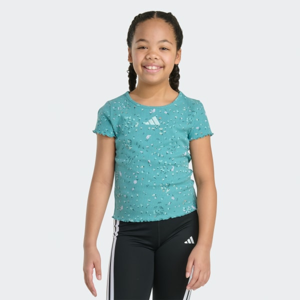 Green Short Sleeve Printed Baby Rib Tee

