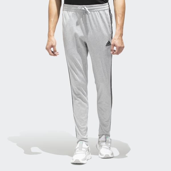 Grey ESSENTIALS FRENCH TERRY TAPERED-CUFF 3-STRIPES PANTS