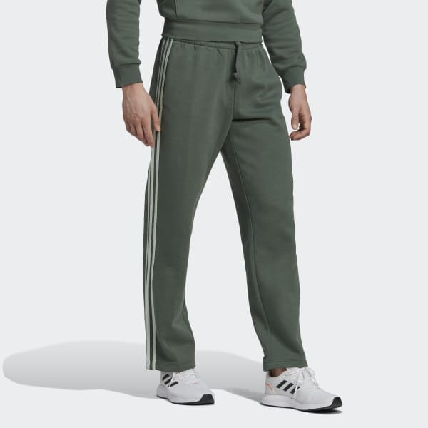 adidas Essentials Fleece Open Hem 3-Stripes Pants - Green | Men's ...