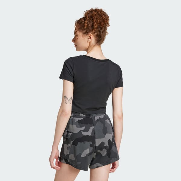 Negro Camiseta Essentials 3 Rayas Estampado de Camuflaje