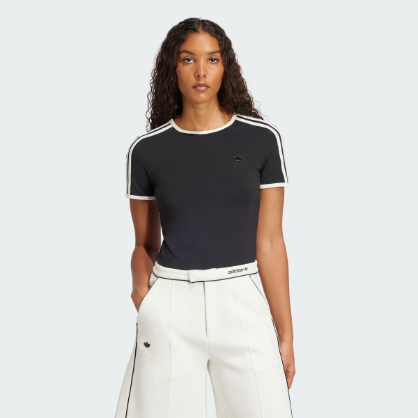 Negro Camiseta Cali adidas Originals Premium 3 Rayas