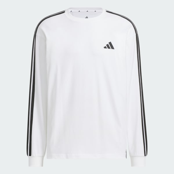 ホワイト エッセンシャル プラス ルーズフィット スリーストライプス シングルジャージー 長袖Tシャツ