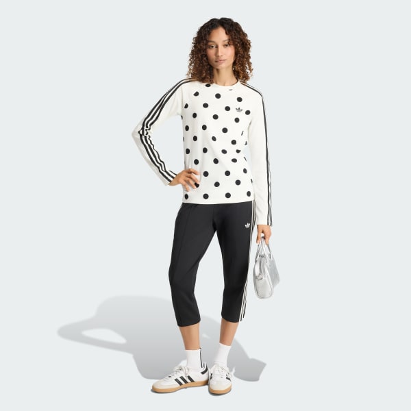Blanco TOP POLKA DOTS AJUSTADO DE MANGA LARGA