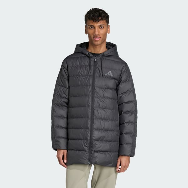 Czerń Parka z kapturem Essentials CLIMAWARM 3-Stripes Light Down