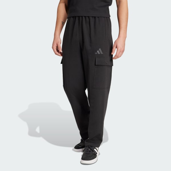 Black ALL SZN French Terry Loose Cargo Open Hem Pants