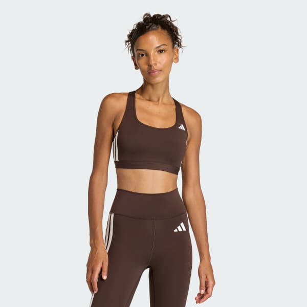 Brown Optime Essentials Workout 3-Stripes Medium Support Bra