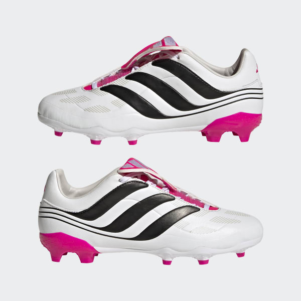 Kids adidas Predator Precision.3 FG - White & Black with Team Shock Pink 2  - SoccerPro