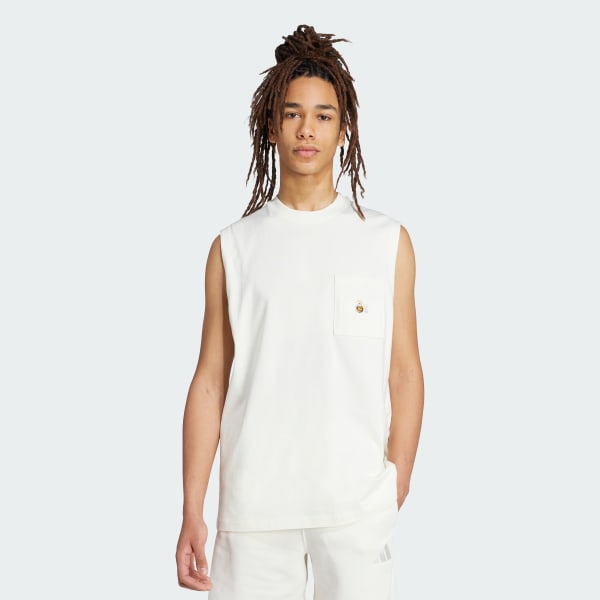 สีขาว เสื้อกล้ามลายกราฟิก Dog Hoop พร้อมแบบปะ