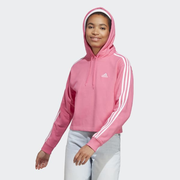 Essentials 3-Stripes Terry Crop Hoodie - Pink | Women's Lifestyle | adidas