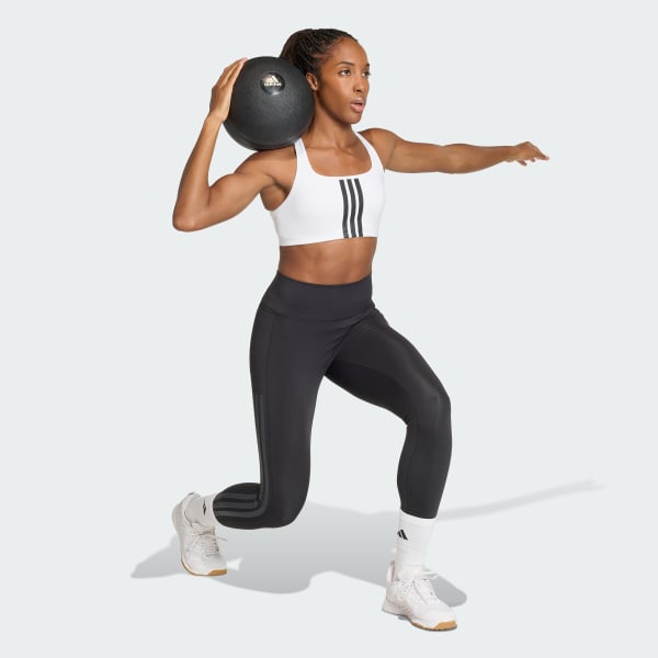 White Optime Workout 3-Stripes Medium Support Bra