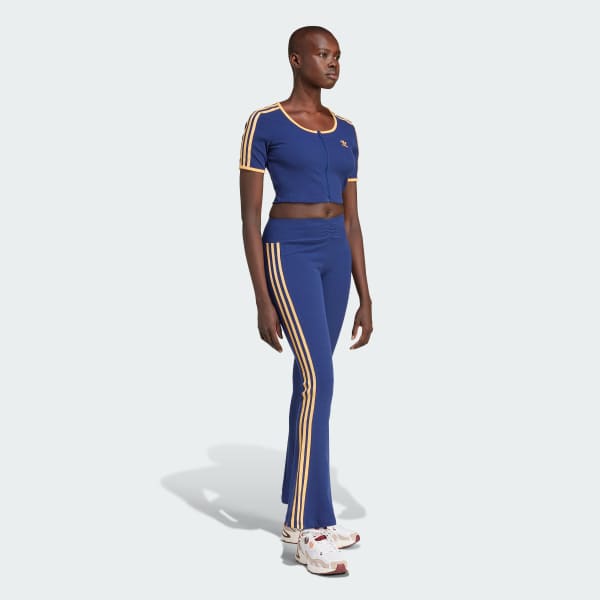 Blue adidas Originals Rib Short Sleeve Full-Zip Top