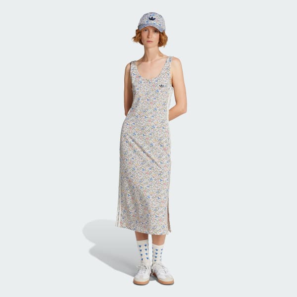 ホワイト adidas Originals × Liberty London ボディコンシャス スリーストライプス マキシワンピース