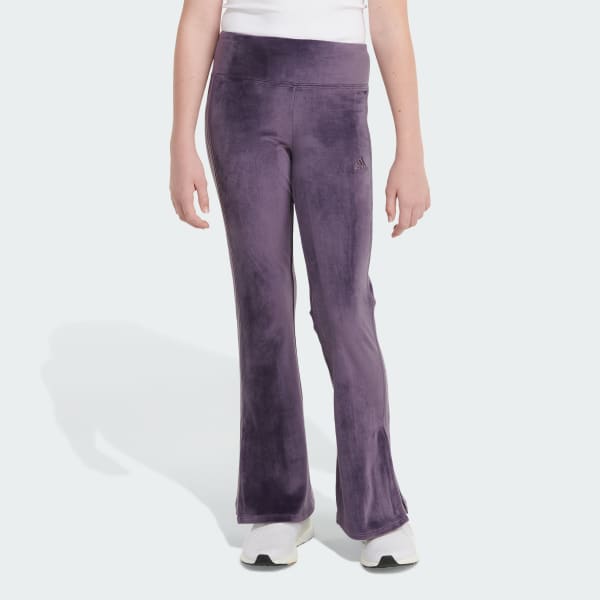 Purple Detached Waistband Vented Velour Flared Leg Pants