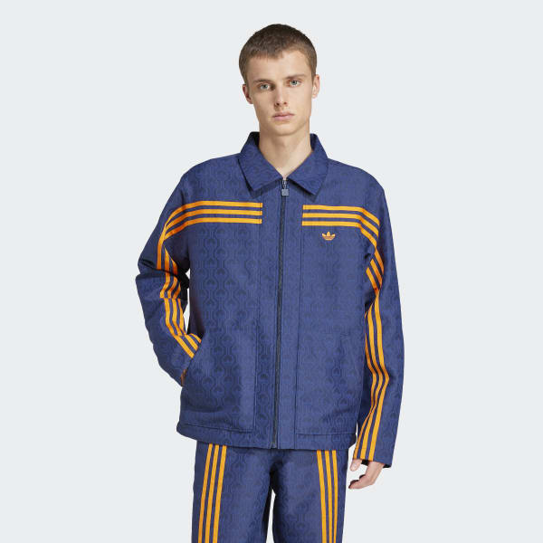 adidas 70s復刻　ベロアジャケット　グレー×ブルー adidas - 70s復刻ベロア美品】アディダス刺繍トラックジャケット