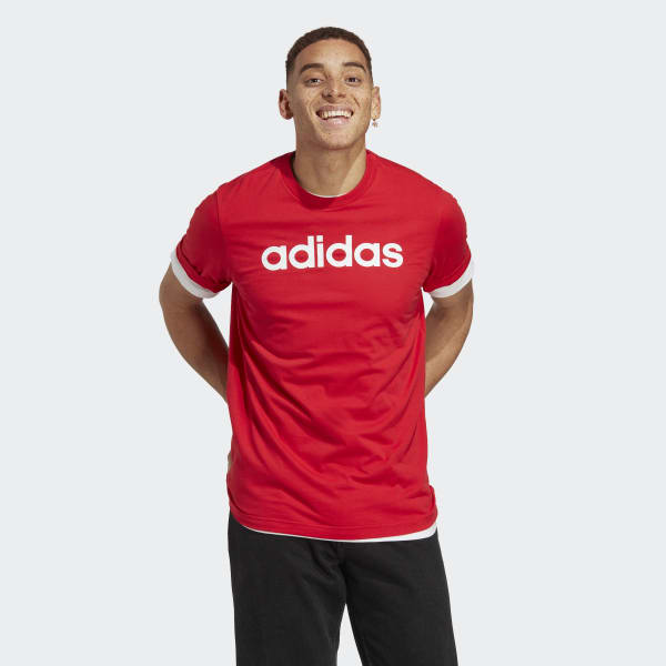 Red Essentials Single Jersey Linear Embroidered Logo Tee