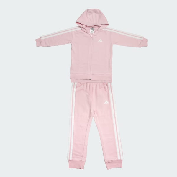 Pink 3 Stripes Full Length Hooded Set Kids