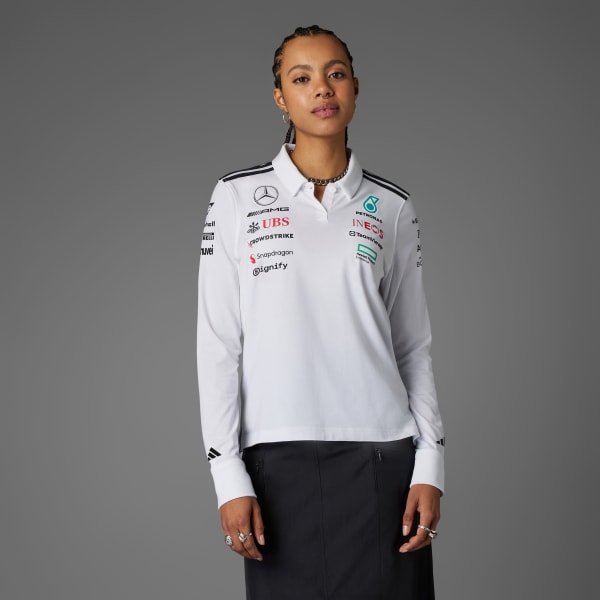 Vit MERCEDES - AMG PETRONAS FORMULA ONE TEAM POLO LONG SLEEVE PIKÉTRÖJA