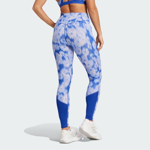 Blue Optime Essentials Allover Print Flower Tie-Dye Leggings