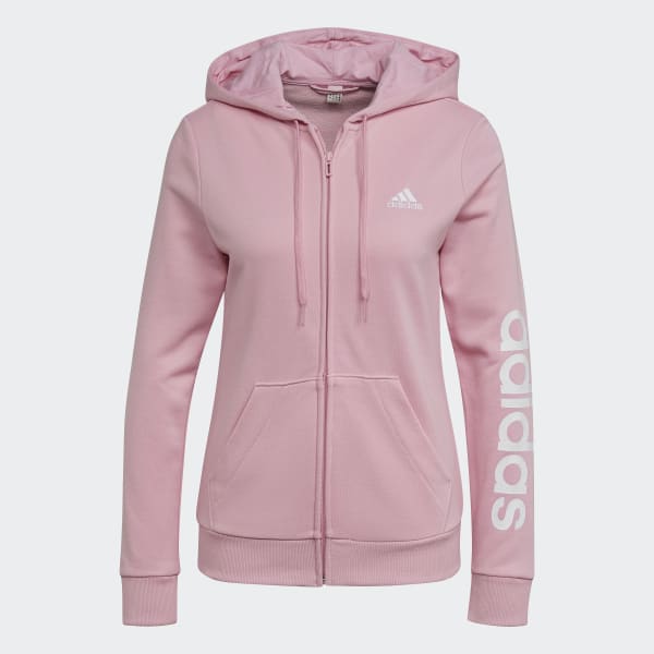 Rosa Blusa Moletom Capuz Zíper Essentials Logo 28863