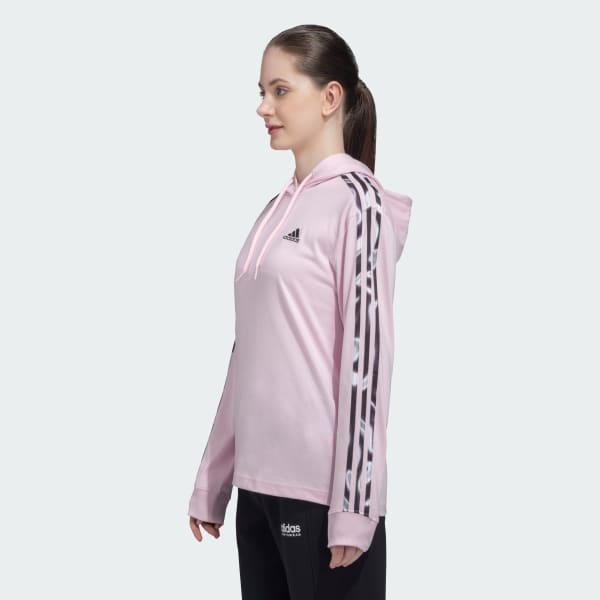Pink VIBRANT ALLOVER PRINT 3 STRIPES HOODED SWEATSHIRT