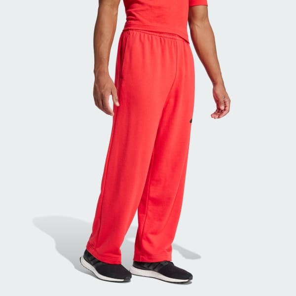 Red Essentials Wide Leg 3 Bar Logo Pants