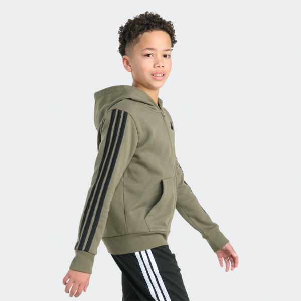 Green Full-Zip Hooded Essential 3-Stripe Fleece Jacket

