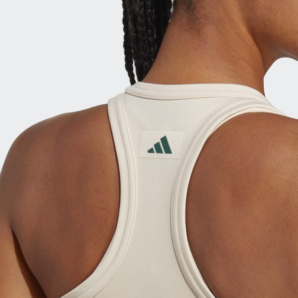 Beige Canotta Sports Club Crop Graphic