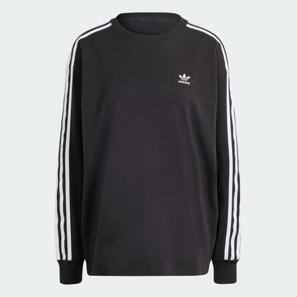 adidas 3 Stripes Long Sleeve Top Black adidas Ireland
